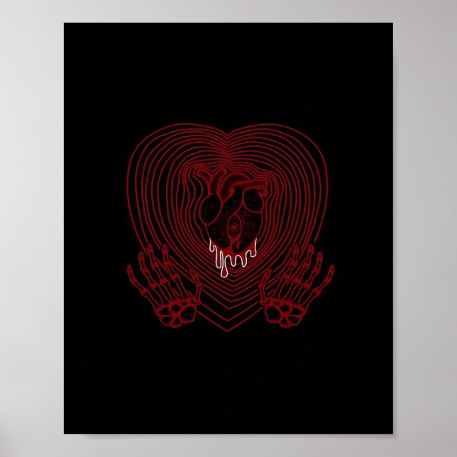 Affiche Coeur Pleurant En Rouge - Skeleton Coeurs Mains (Devant)