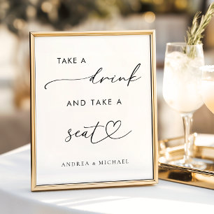 Affiche Coeur Prendre un verre et prendre un siège Mariage