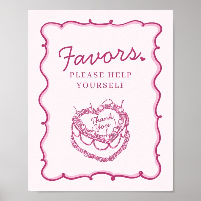 Affiche Coeur rose rétro Coquette gâteau cerise Faveurs (Devant)