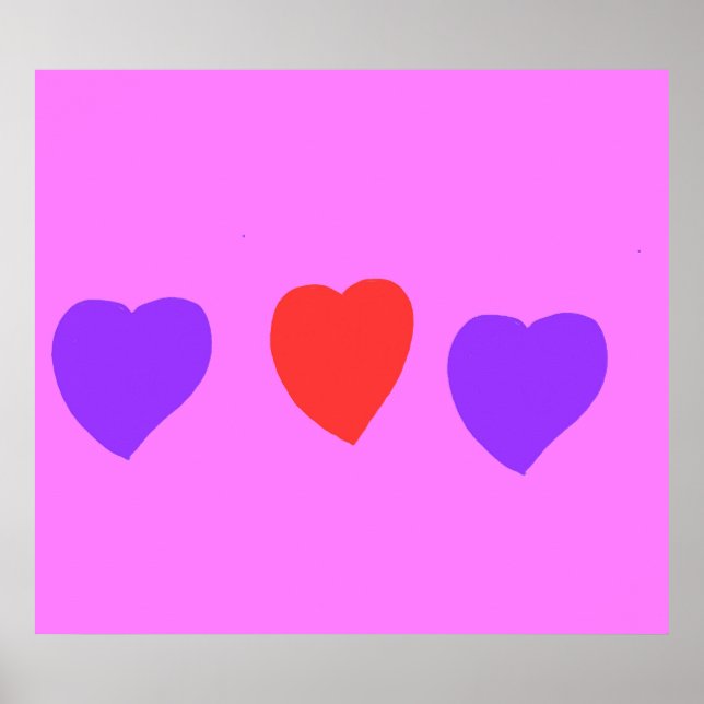 Affiche Cœur rouge avec des cœurs violets sur fond rose (Devant)