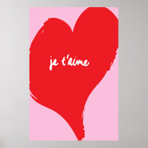 Affiche Coeur rouge avec je t’aime-text sur arrière - plan