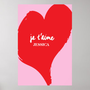 Affiche Coeur rouge avec je t’aime-text sur arrière - plan