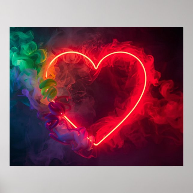 Affiche Cœur rouge brûlant fumant sur un mur moderne (Devant)