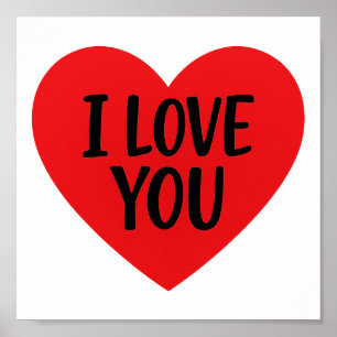 Affiche Cœur Rouge “JE T'AIME” – Conception Minimaliste Ro