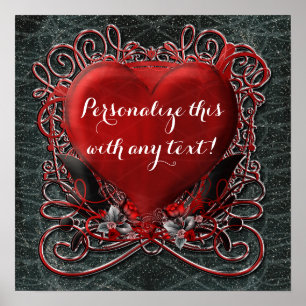 Affiche Cœur Rouge & Roses Gothique Saint-Valentin Mariage