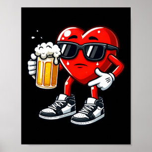 Affiche Cœur rouge tenant une chope de bière drôle de Sain
