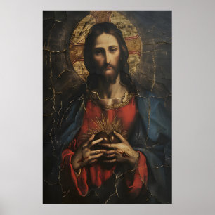 Affiche Cœur sacré de Jésus Peinture d'art vintage