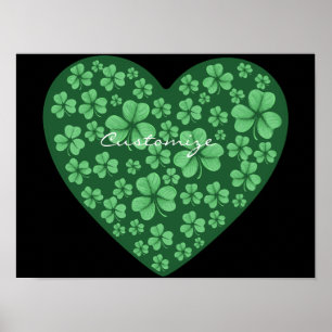 Affiche coeur Shamrock vert Saint Patrick's Day