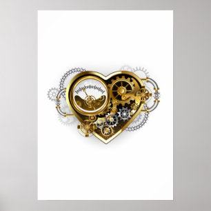 Affiche Cœur Steampunk avec un manomètre