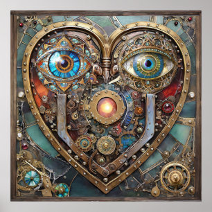 Affiche Coeur Steampunk Fantaisiste Je Te Vois Je T'Aime