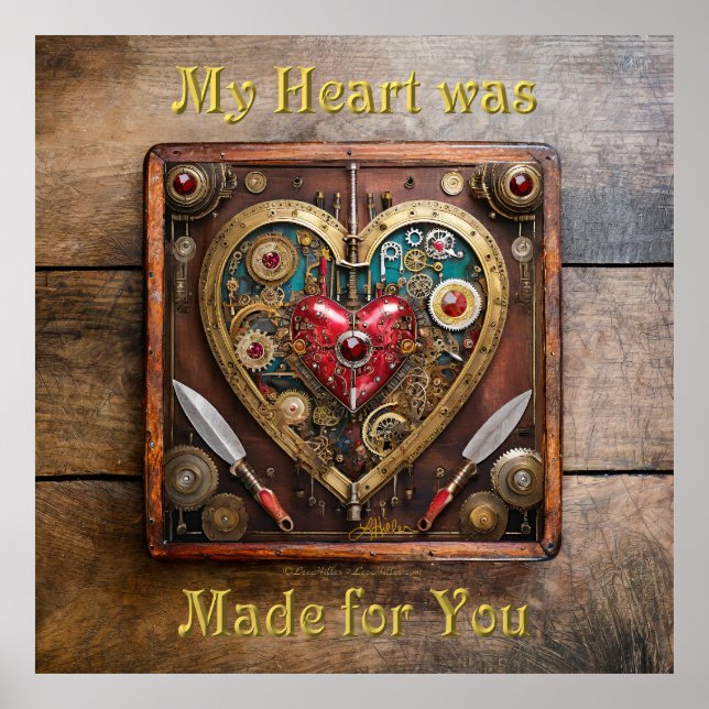 Affiche Cœur Steampunk Rubis Et Poignards Pour Guerriers  (Devant)