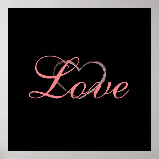 Affiche Coeur tendance Grey Calligraphie Amour Mariage (Devant)