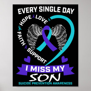 Affiche Coeur Turquoise pourpre Je Manque Mon Fils Suicide
