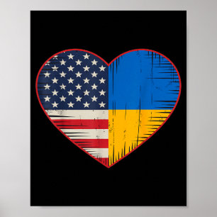 Affiche Cœur Usa Ukraine - Double Nationalité