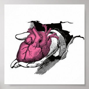 Affiche Coeur vintage à la main à travers la fissure