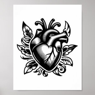 Affiche Coeur vintage Ancien de l'école Love Tattoo Style 