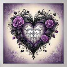 Cœur Violet Noir Orné 💜 Style Gothique Vintage