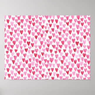 Affiche Cœurs à l'aquarelle - Rose