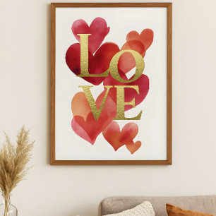 Affiche Cœurs abstraits et typographie d'amour en or ART