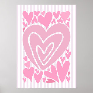 Affiche Cœurs Abstraits Roses