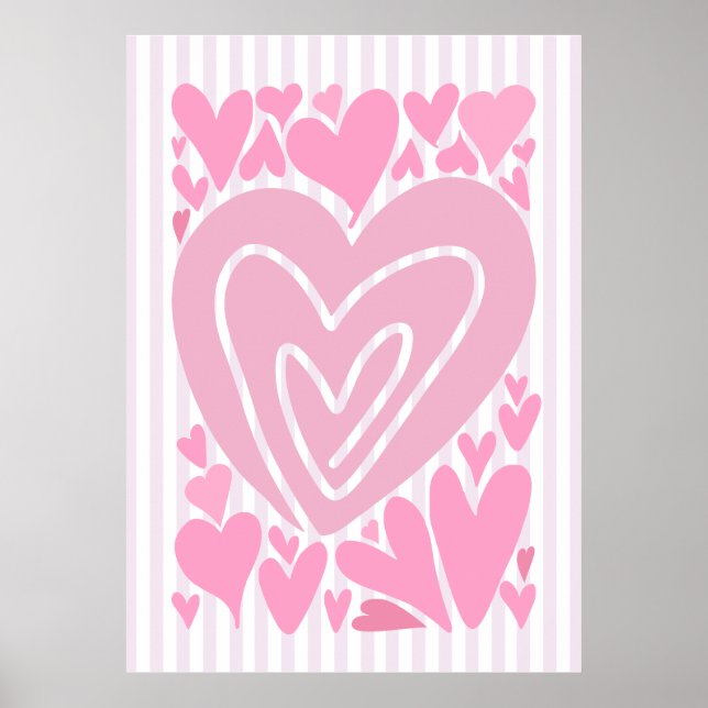 Affiche Cœurs Abstraits Roses (Devant)