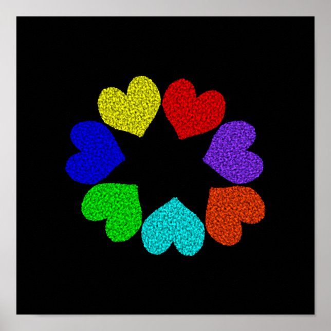 Affiche Cœurs Amour Arc-en-ciel Floral (Devant)