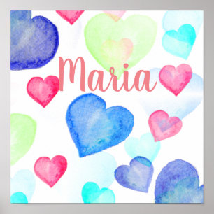 Affiche Coeurs aquarelle