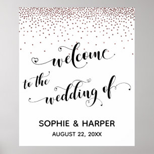 Affiche Coeurs Bienvenue au Mariage Rose Gold Confetti Sig