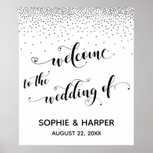 Affiche Coeurs Bienvenue au Mariage Silver Confetti Sign