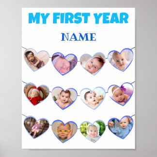 Affiche Coeurs Bleus mignons Ma première année 12 Photo Co