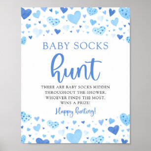 Affiche Coeurs bleus Valentine Baby Chaussettes Chasse Bab