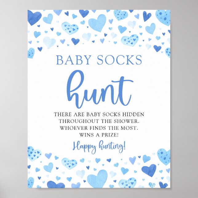 Affiche Coeurs bleus Valentine Baby Chaussettes Chasse Bab (Devant)
