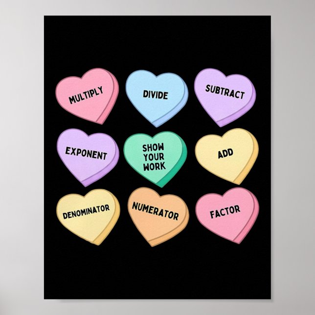 Affiche Cœurs Bonbons Prof de Maths Saint Valentin Algèbre (Devant)