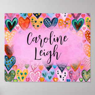 Affiche Coeurs colorés lumineux Nursery personnalisée
