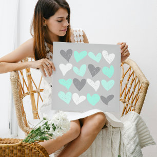 Affiche Coeurs d'amour gris menthe mignonne