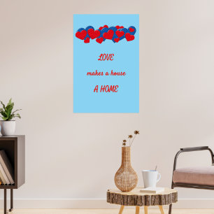 Affiche Coeurs d'amour rouge et bleu sur arrière - plan bl