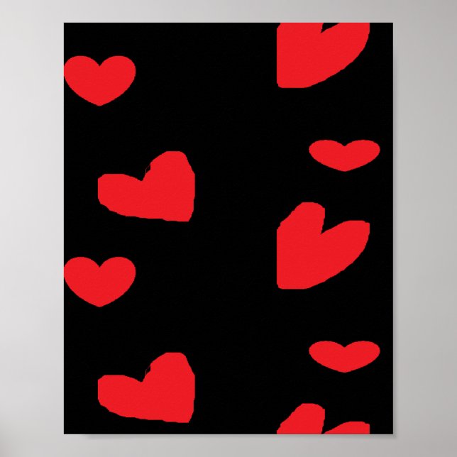 Affiche Coeurs d'amour rouges sur noir (Devant)