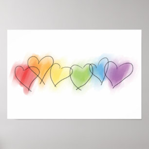 Affiche Coeurs d'arc-en-ciel d'aquarelle