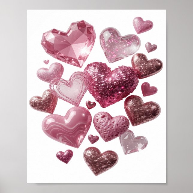 Affiche Cœurs d'argent frais DESIGN DE TEXTE D'AMOUR (Devant)