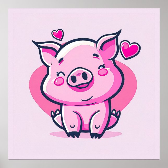 Affiche Coeurs de cochon rose joyeux Valentine Inspiré | (Devant)