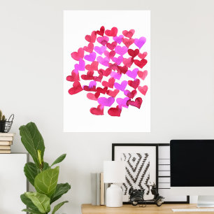 Affiche Coeurs de la Saint Valentin - rose et magenta