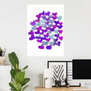 Affiche Coeurs de la Saint Valentin - violet et aqua
