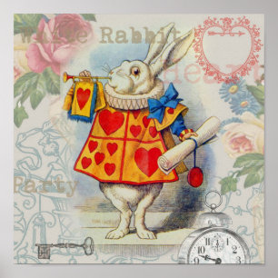 Affiche Cœurs de Lapin Blanc Alice Classique