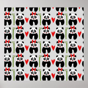 Affiche Coeurs de pandas mignons : Motif pour enfants