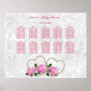 Affiche Cœurs de perle et roses Mariage damassé