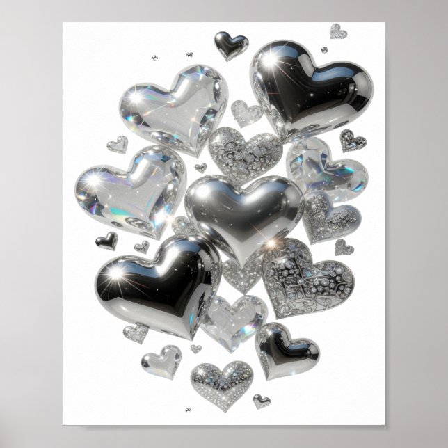 Affiche Cœurs de verre argentés Snappy ART TEXT 3D (Devant)