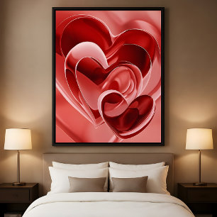 Affiche Cœurs de verre cramoisi - Amour abstrait moderne A