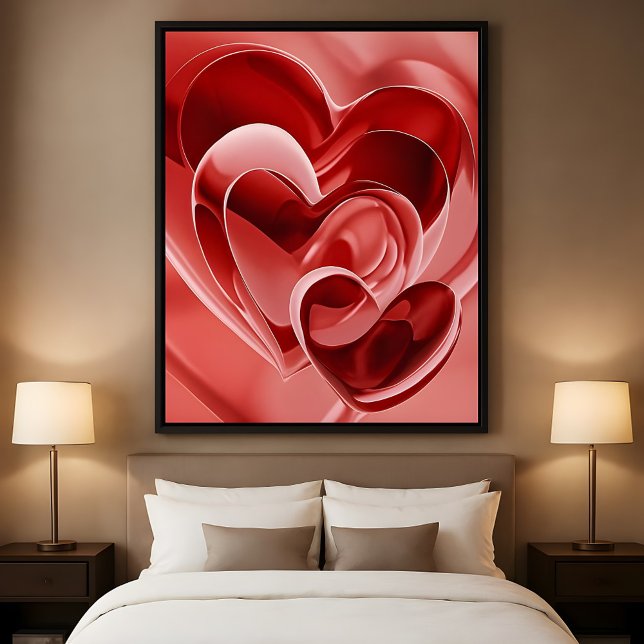 Affiche Cœurs de verre cramoisi - Amour abstrait moderne A (Créateur téléchargé)