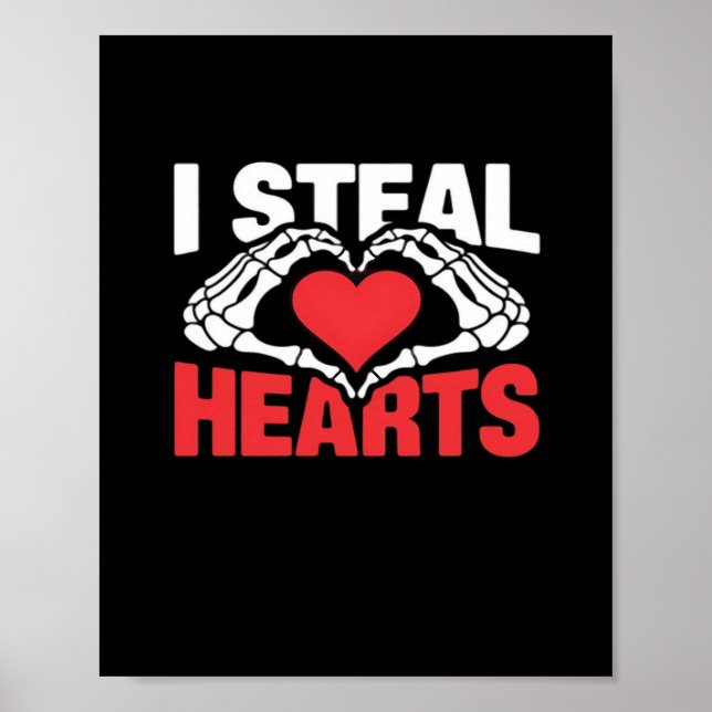 Affiche Coeurs de vol Valentines Jour Funny Skeleton Hand  (Devant)