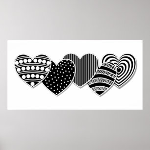 Affiche Cœurs décoratifs noir et blanc